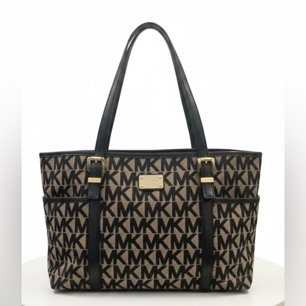 Michael Kors Jet Set MK Signature LG TZ Tote Black Canvas Bag